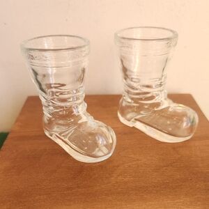2 Santa Boot Shot Glasses Vintage Toothpick Holders Drinkware Bar Holiday